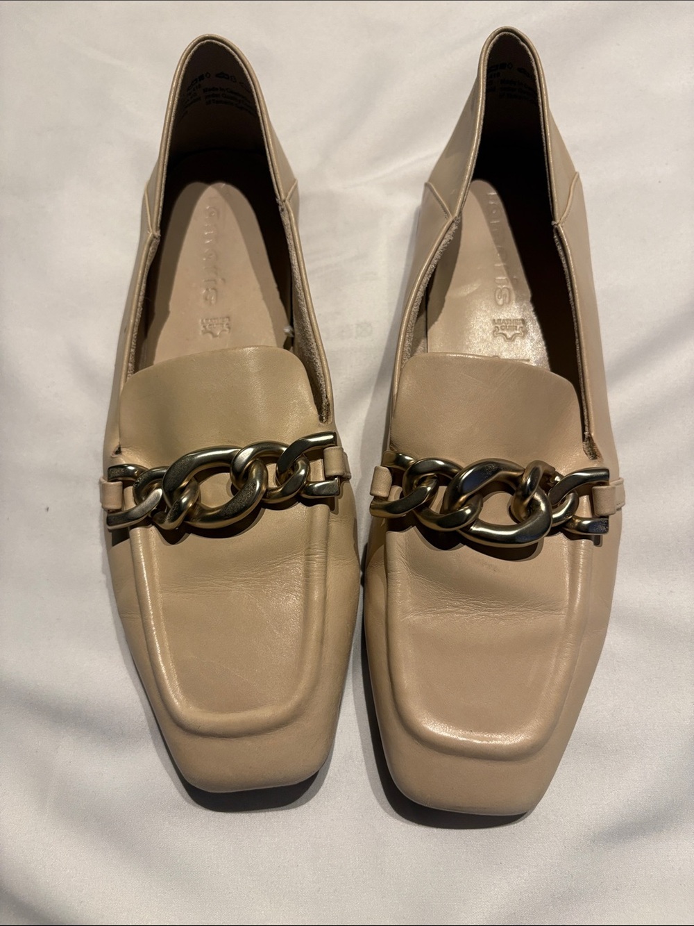 Tamaris - Beige Leather Chain-Trim Loafers for Women